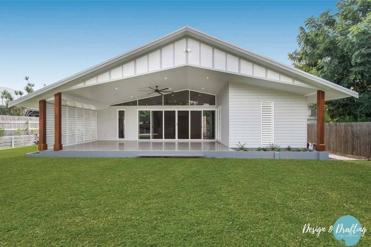 Myserton — rear elevation with gable, louvres and lawn