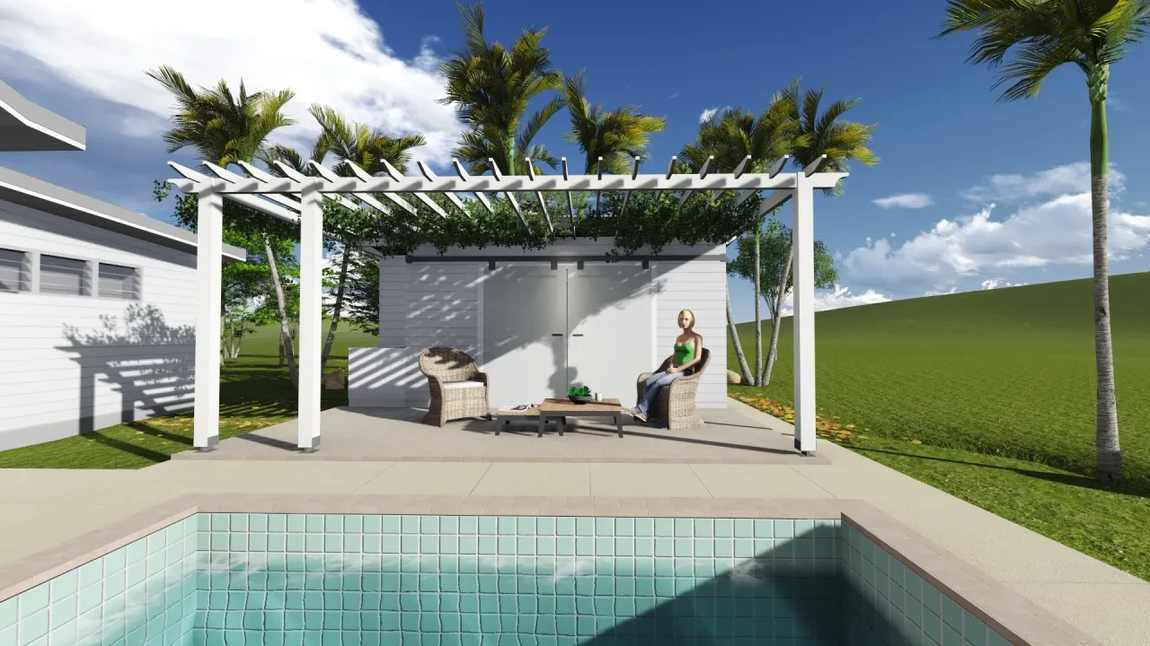 ROBSON — poolside pergola with lounge seating